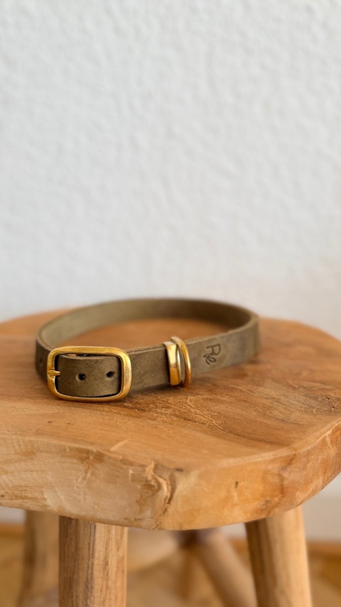 Halsband Fettleder 20mm KHAKI HU 46 - RudisRudel