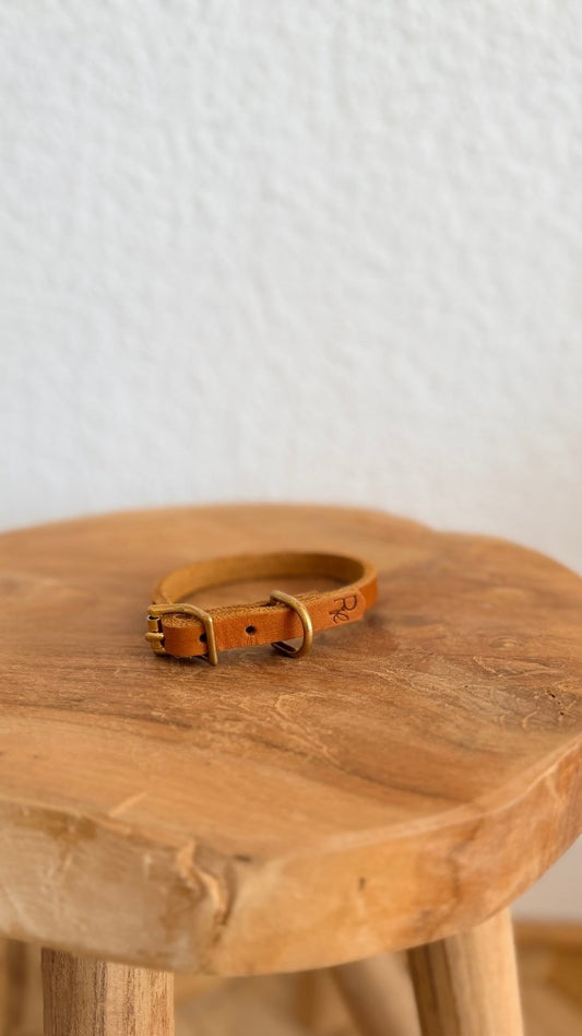 Mini - Halsband Fettleder 10mm COGNAC HU 24 - RudisRudel