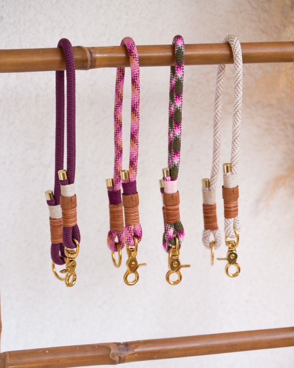 Mix & Match Leinen-Set | Handschlaufe + Halsband Fettleder & Unterteil Tauseil | BOHO CHIC - RudisRudel