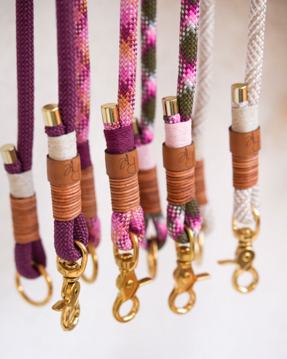 Mix & Match Leinen-Set | Handschlaufe + Halsband Fettleder & Unterteil Tauseil | BOHO CHIC - RudisRudel