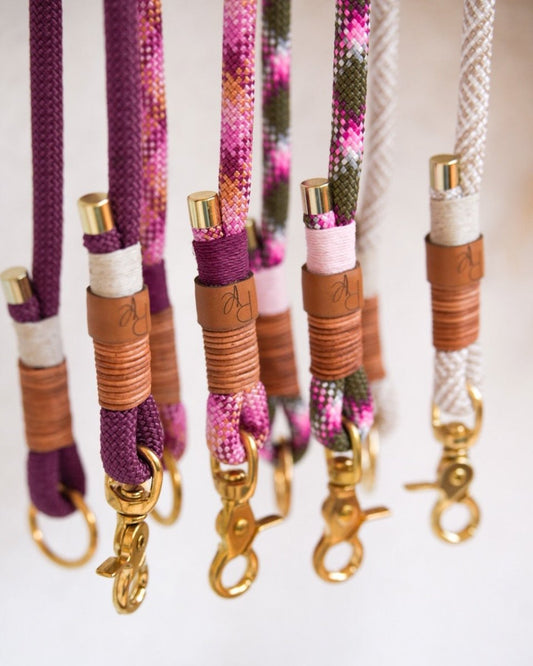 Mix & Match Leinen-Set | Handschlaufe + Halsband Fettleder & Unterteil Tauseil | BOHO CHIC - RudisRudel