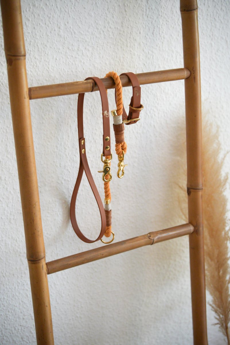 Mix & Match Set | Handschlaufe + Halsband Biothane & Unterteil Baumwollseil | BOHO CHIC - RudisRudel