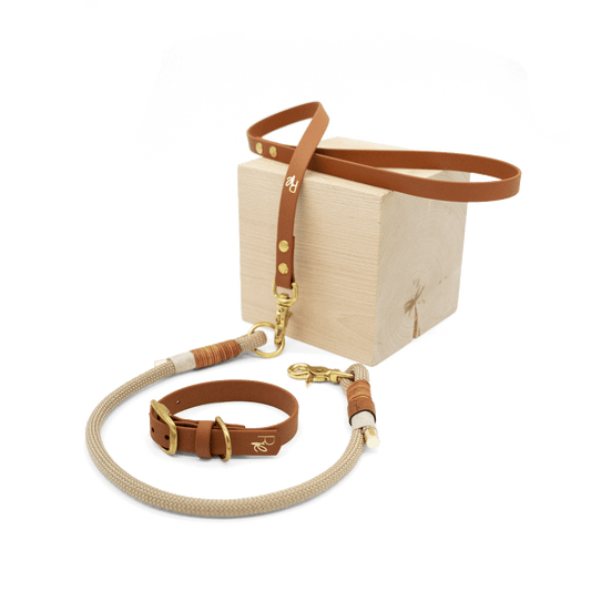 Mix & Match Set | Handschlaufe + Halsband Biothane & Unterteil Tauseil | SONDERFARBE BRAUN - RudisRudel