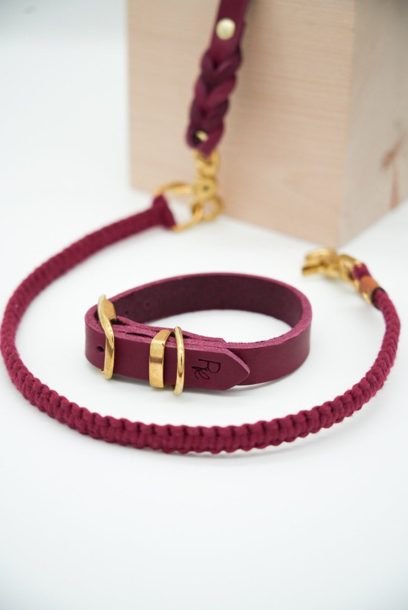 Mix & Match Set | Handschlaufe + Halsband Fettleder & Unterteil Makramee | BOHO CHIC - RudisRudel