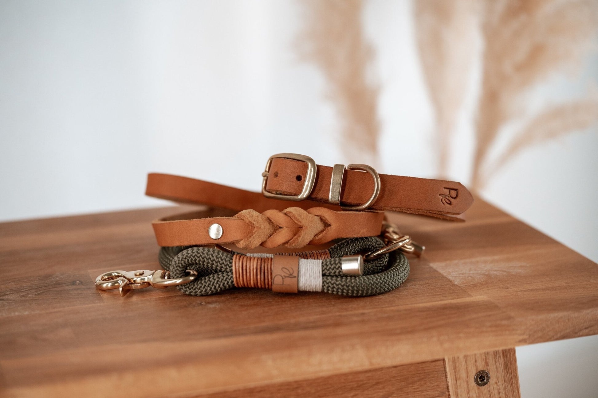 Mix & Match Set | Handschlaufe + Halsband Fettleder & Unterteil Tauseil | BOHO CHIC - RudisRudel