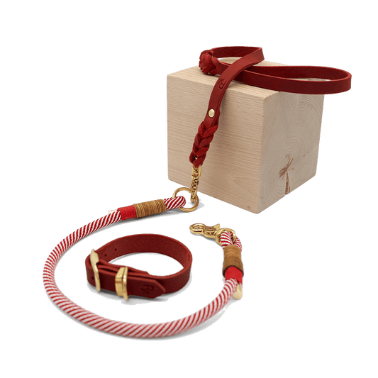 Mix & Match Set | Handschlaufe + Halsband Fettleder & Unterteil Tauseil | CHRISTMAS EDITION RED - RudisRudel