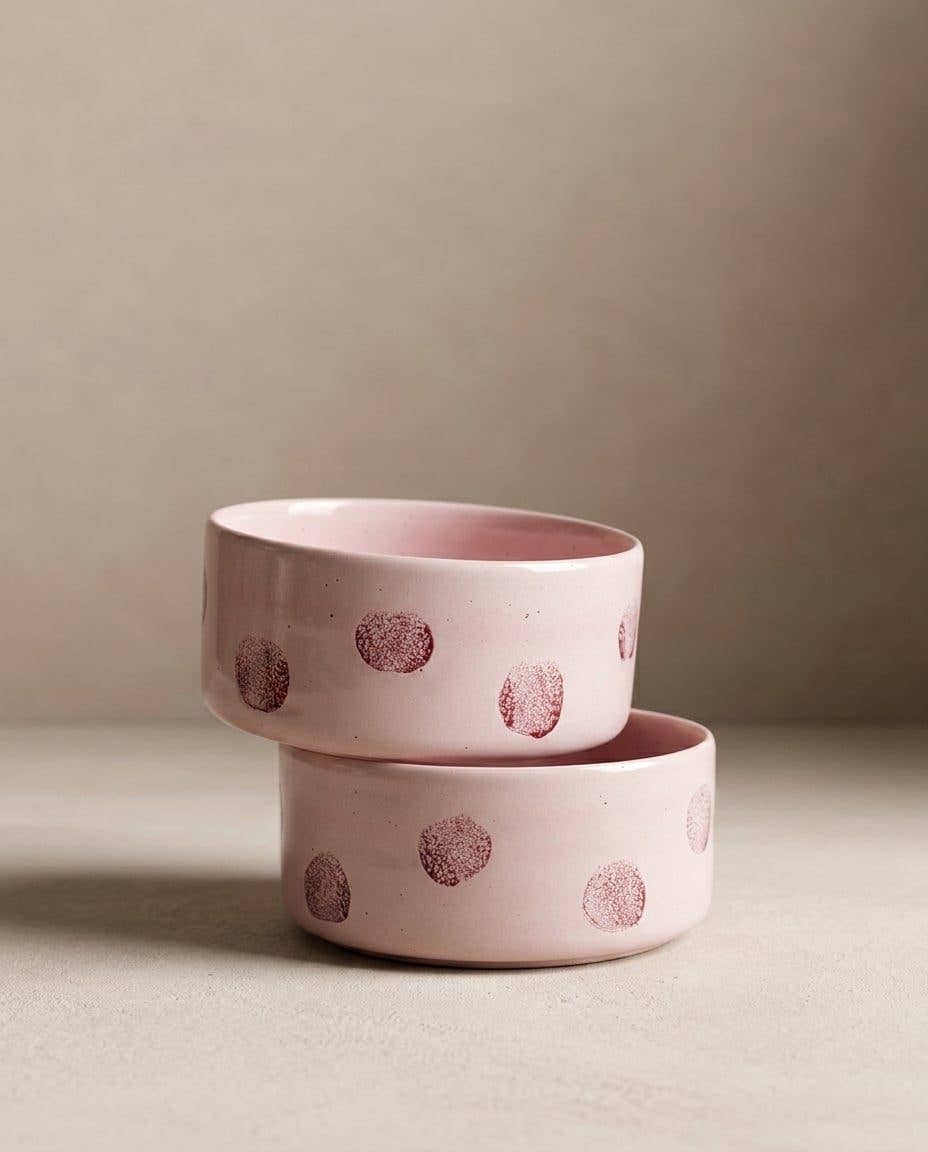 POP DOTS | Dog Bowl Set, 2 Stück, rosa, 14cm - RudisRudel